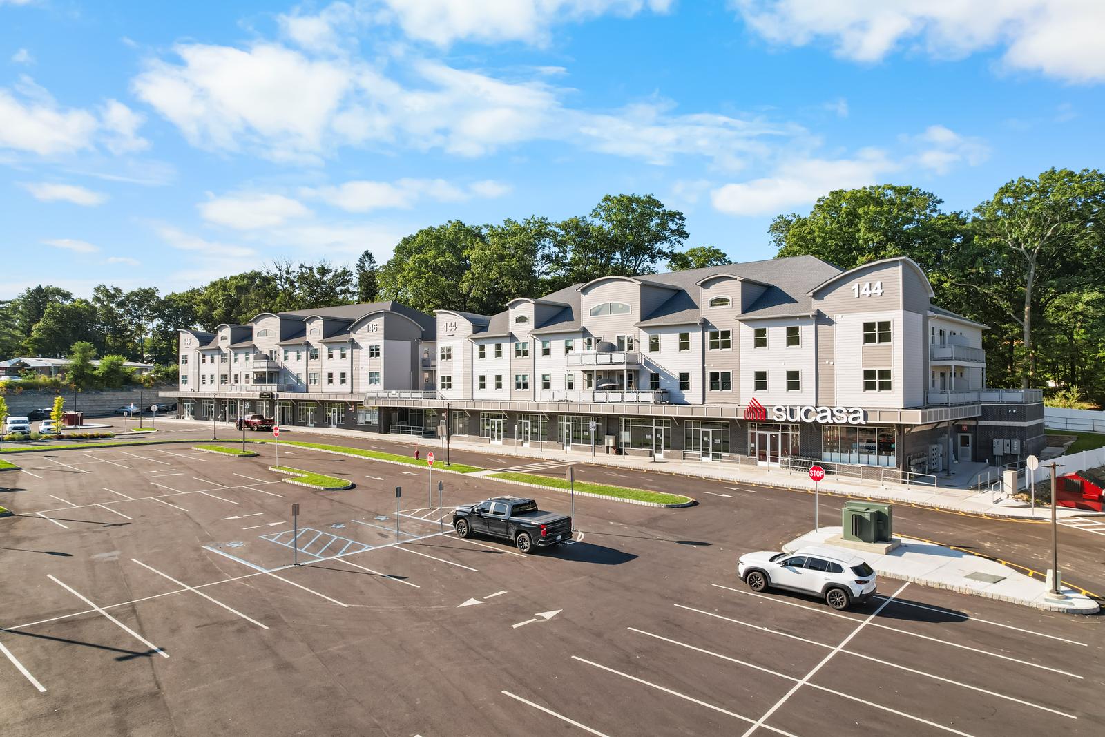 Commercial complex aerial drone photography showing full property